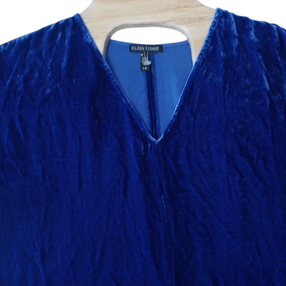 Eileen Fisher‎ Blue Velvet V-Neck Tunic Womens Large Silk Blend